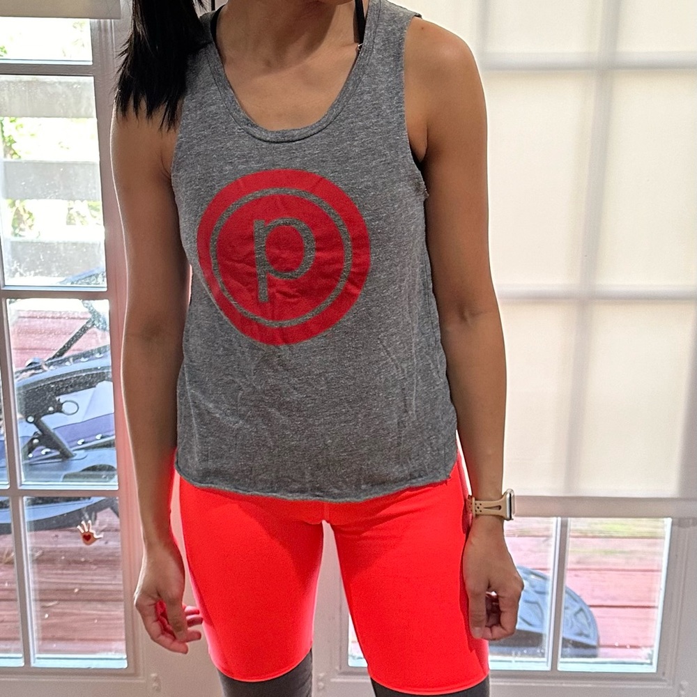 Pure Barre gray and red lettering, size small tank, cropped in the back